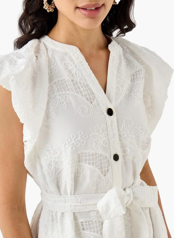 Iconic  Iconic Embroidered A-line Women Dress with Tie-Up Belt for Women | Best Price UAE